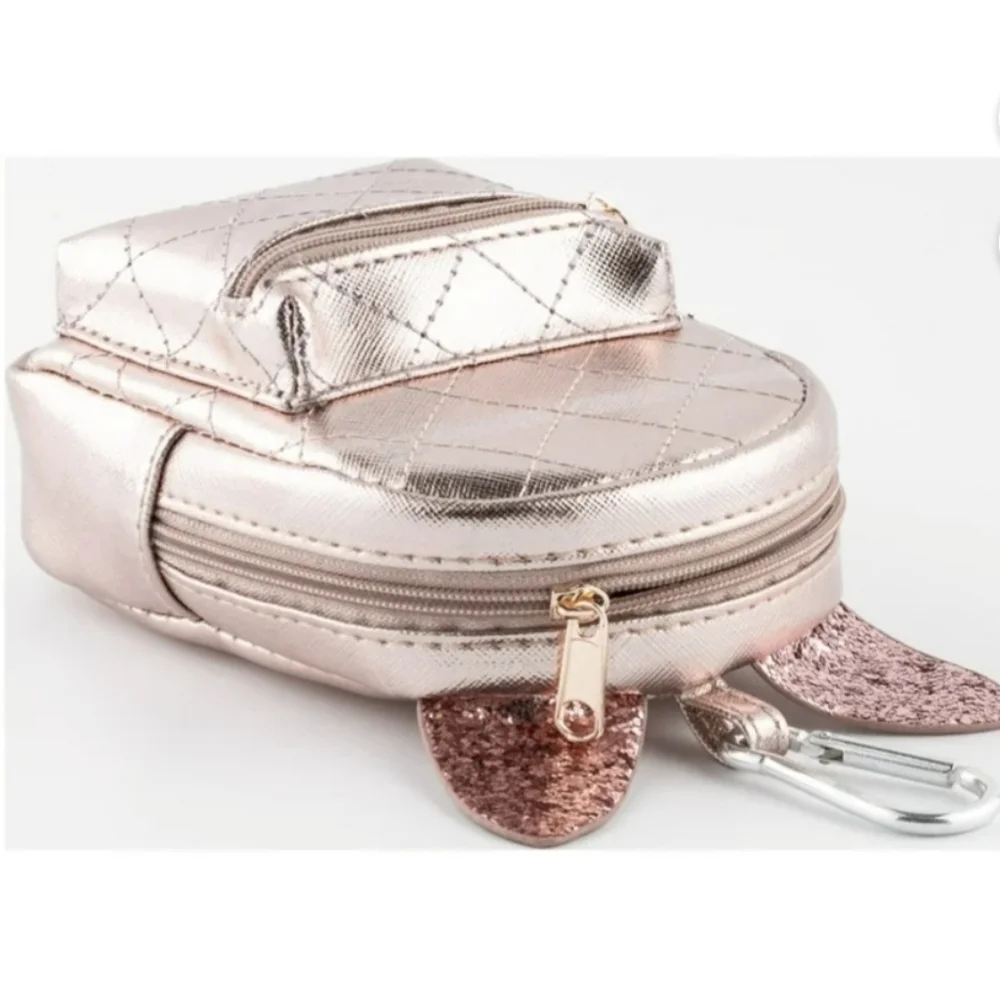 Kitty Cat Mini Backpack Carabiner Keychain Metallic Pink Bag Charm BNWT RETIRED